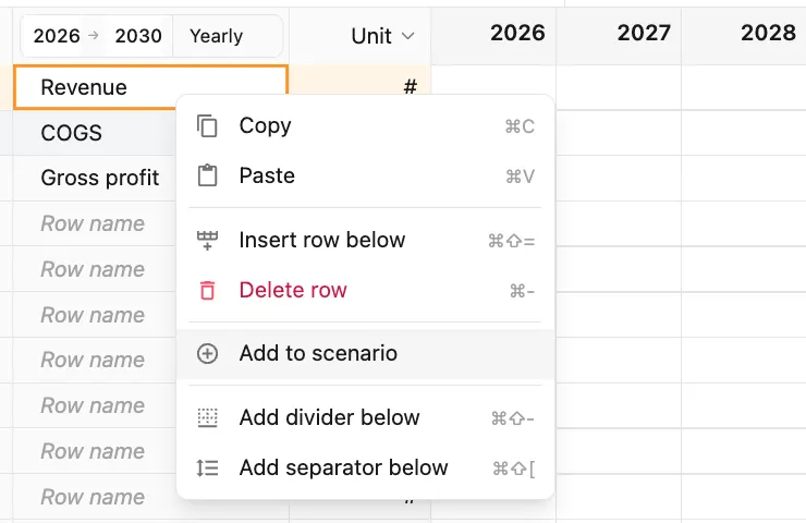 Add to scenario context menu
