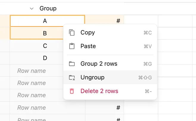 Edit group menu