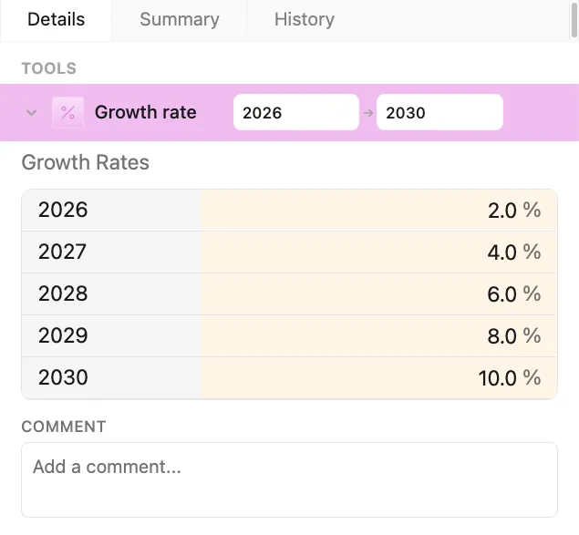 Growth rate tool interface