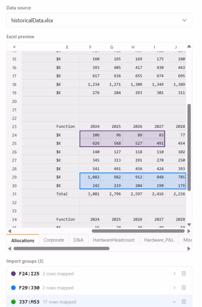 Screenshot of import controls