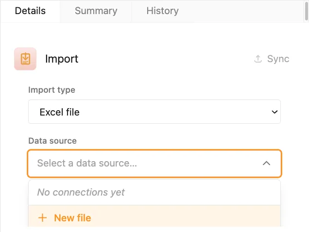 New file option in data source dropdown