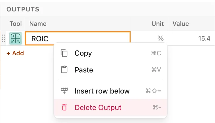 Delete output menu