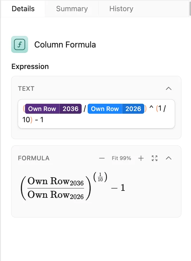 Custom column formula with Own row