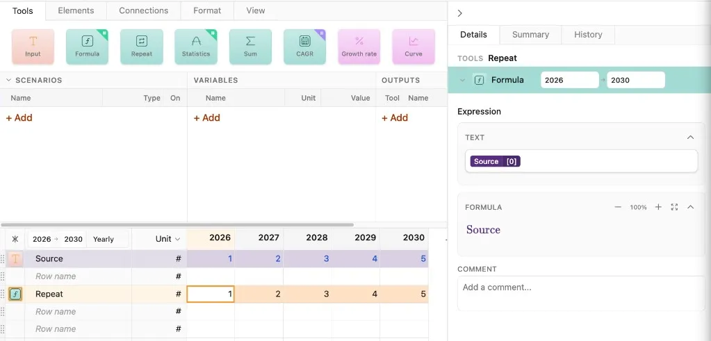 Repeat tool interface