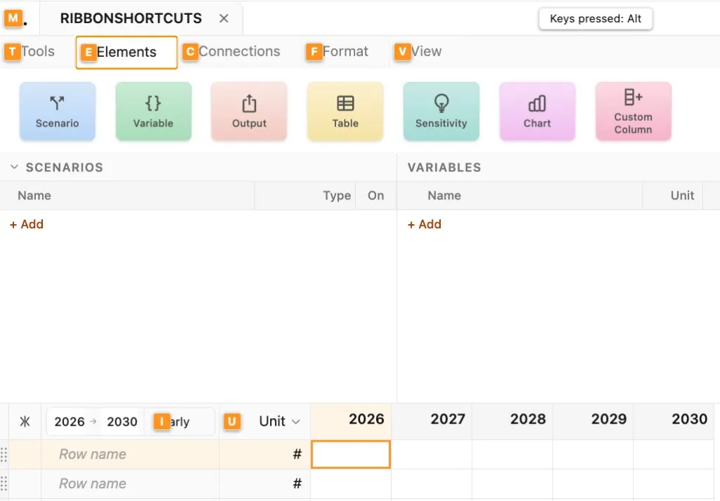 Ribbon shortcuts after pressing Alt