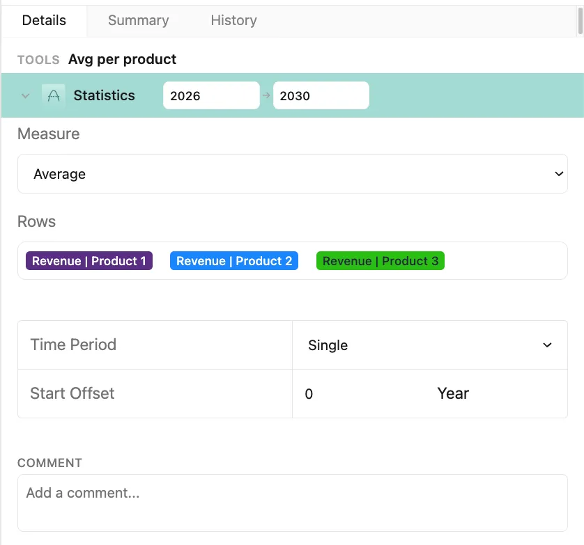 Statistics tool interface