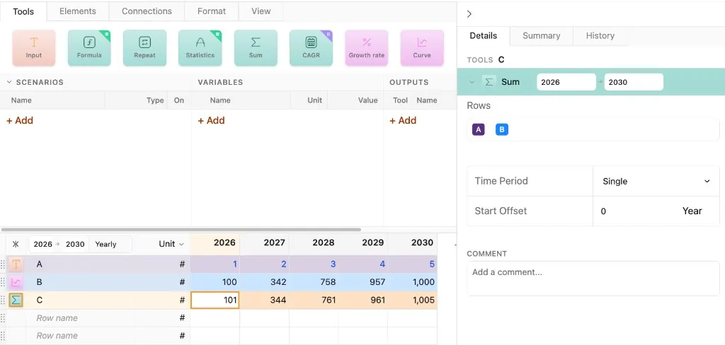 Sum tool interface